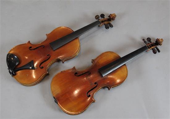 An L. Lowendall violin, body 14in. & another violin